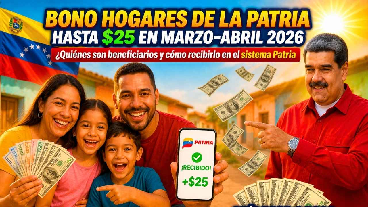 Bono Hogares de la Patria: hasta $25 en marzo–abril 2026, quiénes son beneficiarios y cómo recibirlo en el sistema Patria