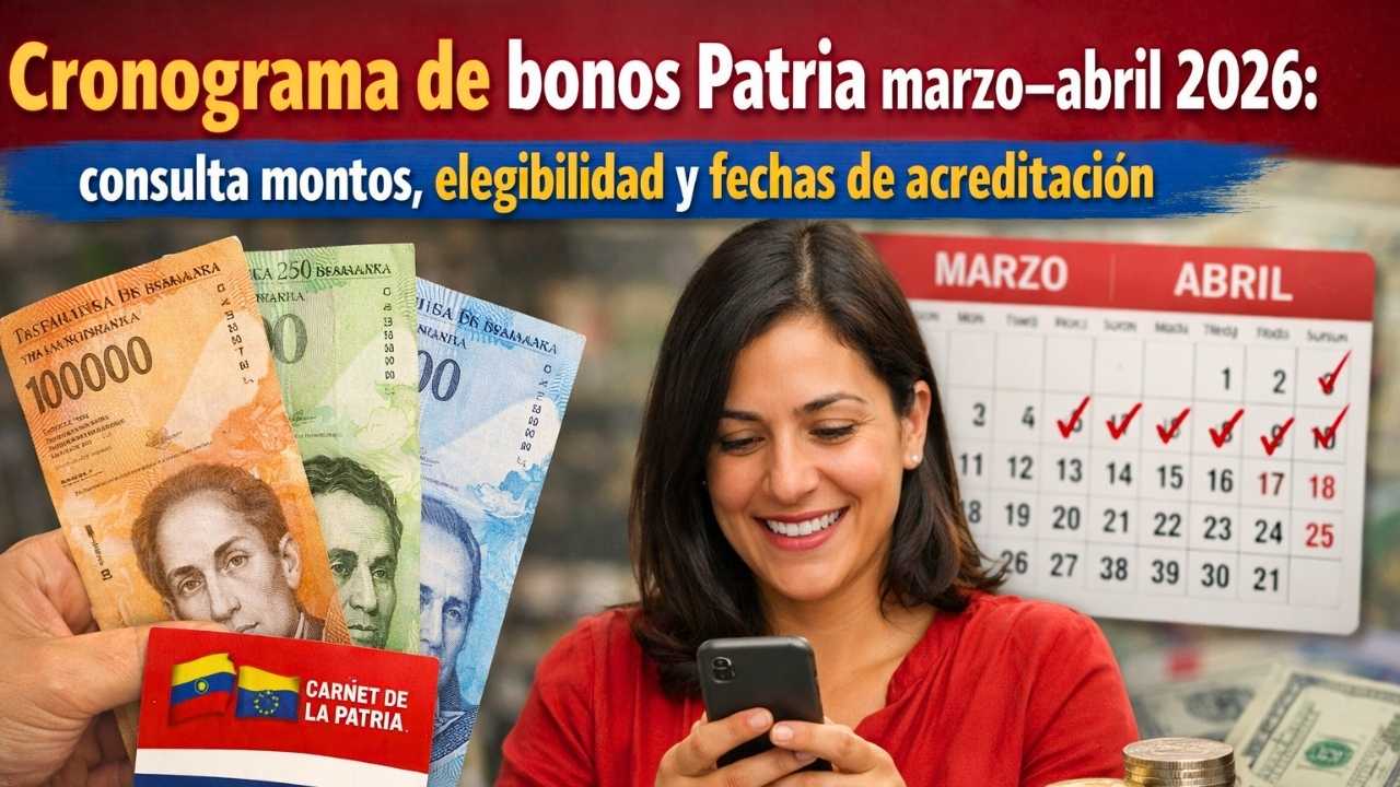 Cronograma de bonos Patria marzo–abril 2026: consulta montos, elegibilidad y fechas de acreditación