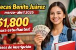 Becas Benito Juárez marzo–abril 2026: $1,800 para estudiantes, pasos de inscripción y calendario oficial